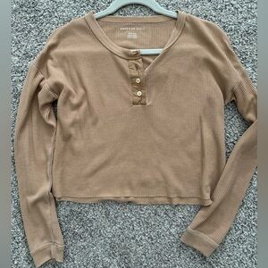 American Eagle Tan Waffle Knit Top